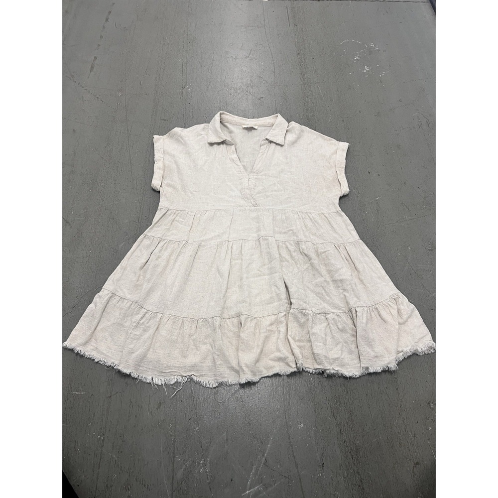 Umgee Cream‎ Pullover Dress Women's Size XL Tiered Tunic Dress Short Sleeve Boho
